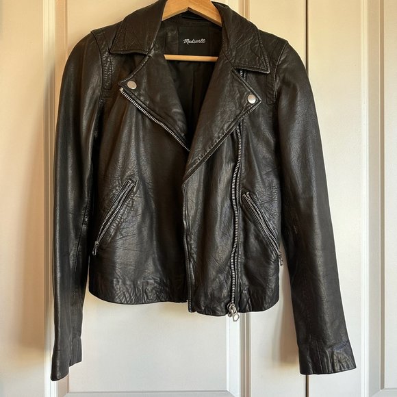 Madewell The Washed Leather Motorcycle Jacket Size XXS Black